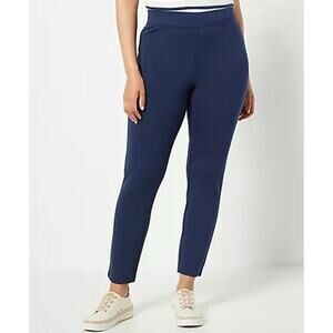 STUDIO‎ PARK X LEAH WILLIAMS NEW $63 Ponte Knit Slim Ankle Pant Navy Medium